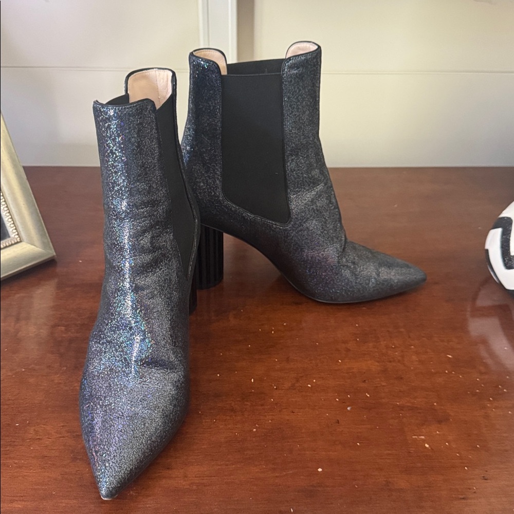 Roberto Cavalli Blue Metallic Booties with black heel